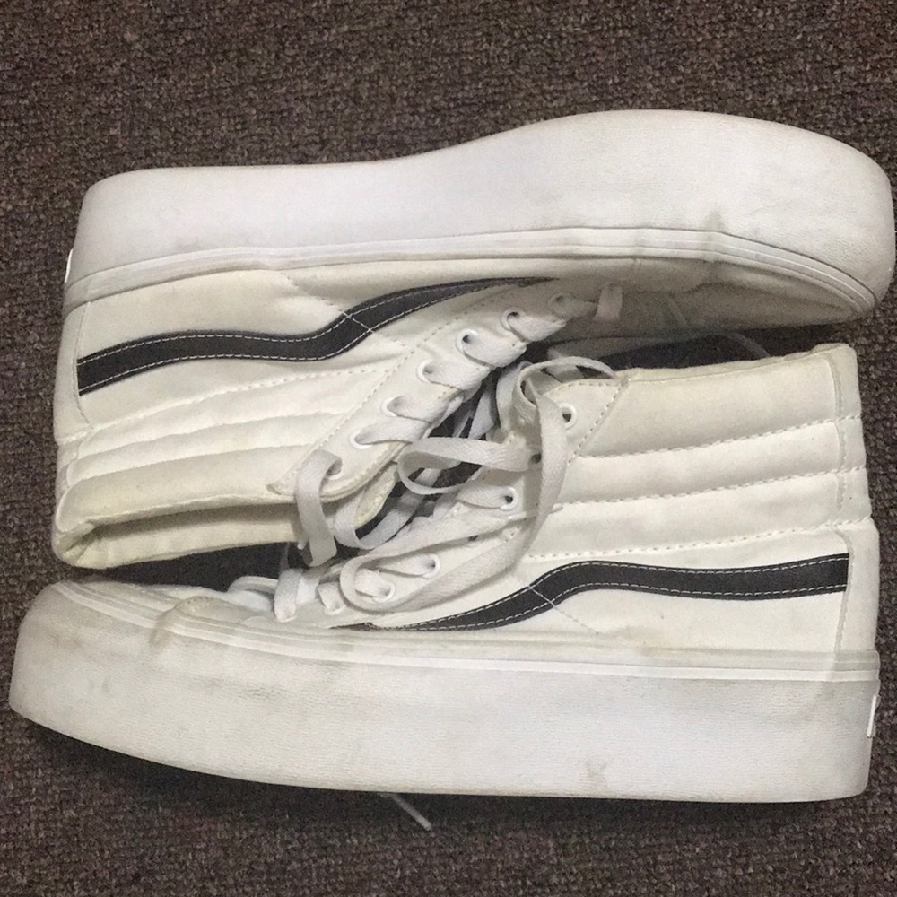 All White High Top Platform Vans